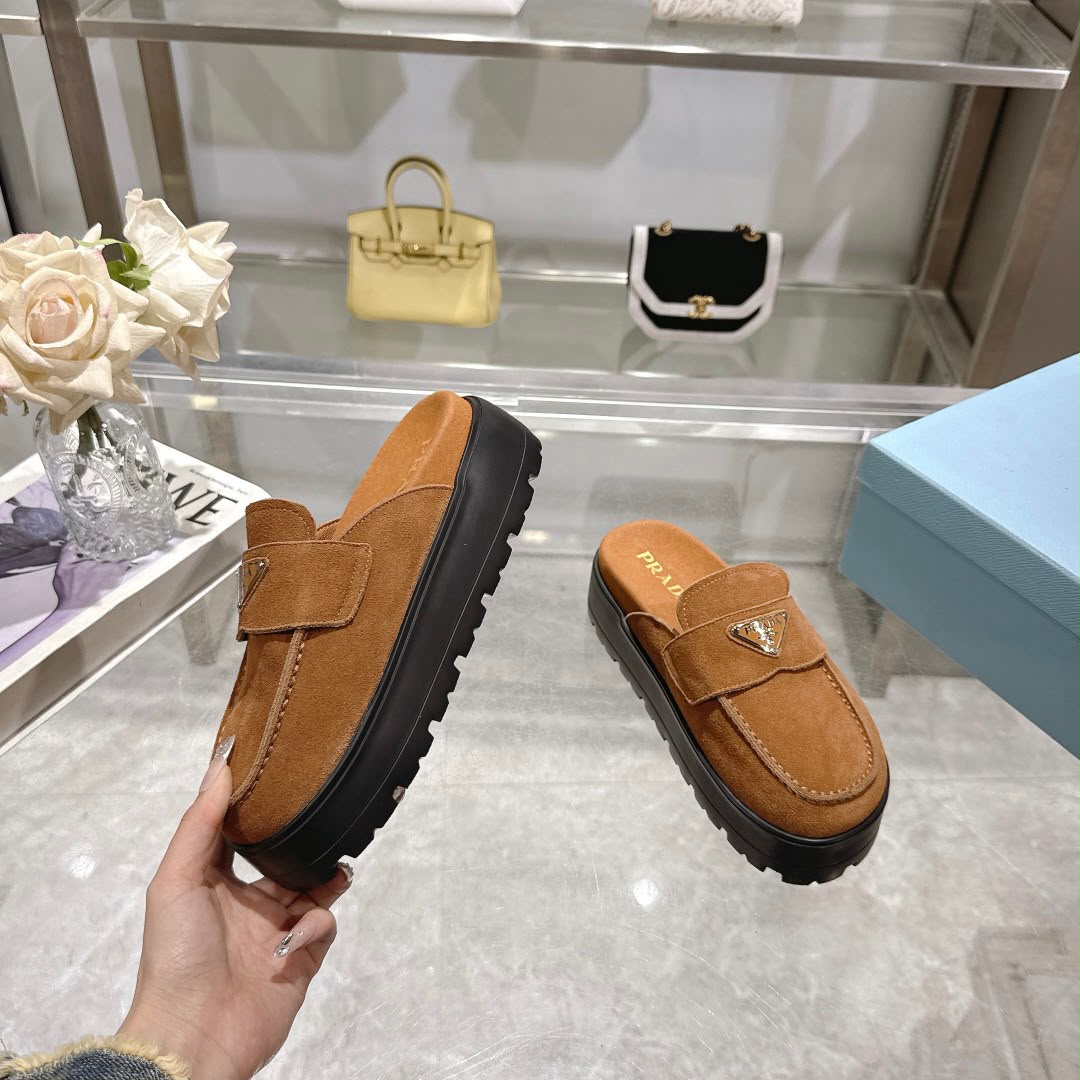 Prada Nubuck Flatform Mules