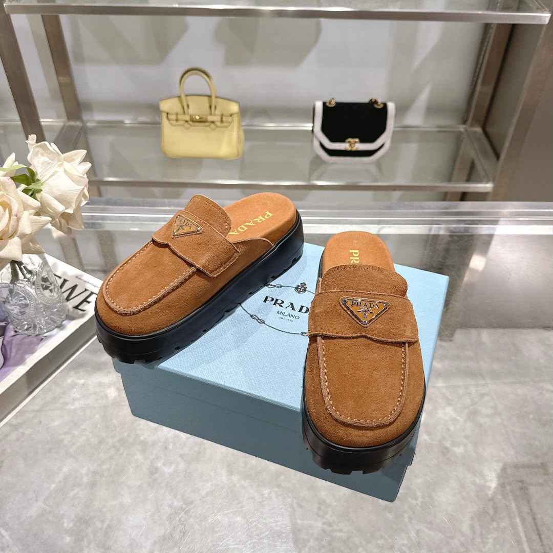 Prada Nubuck Flatform Mules