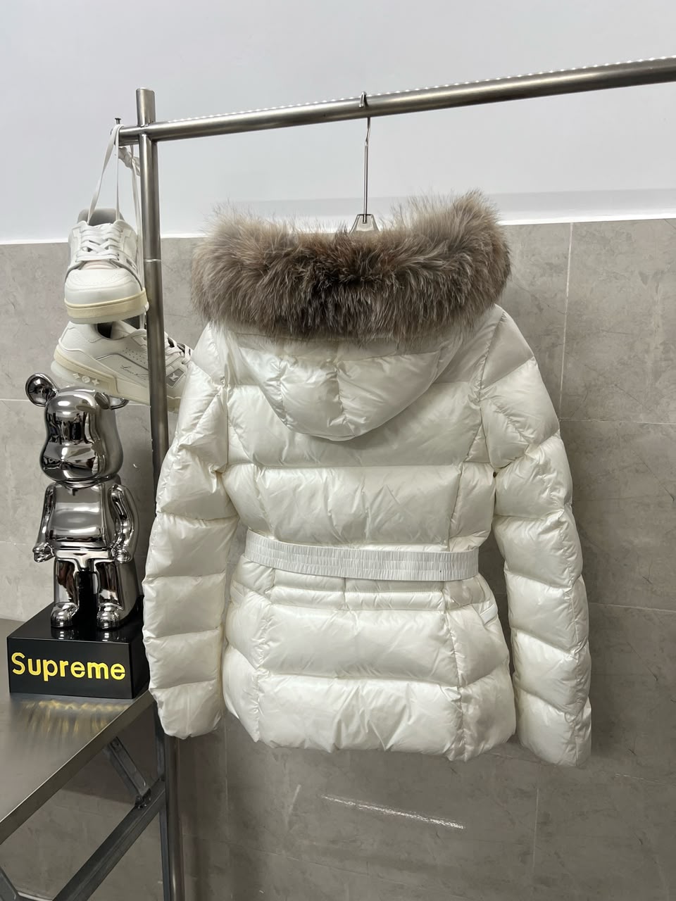Jacket Moncler Boed Hooded Shearling Short Down White