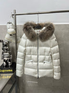 Jacket Moncler Boed Hooded Shearling Short Down White