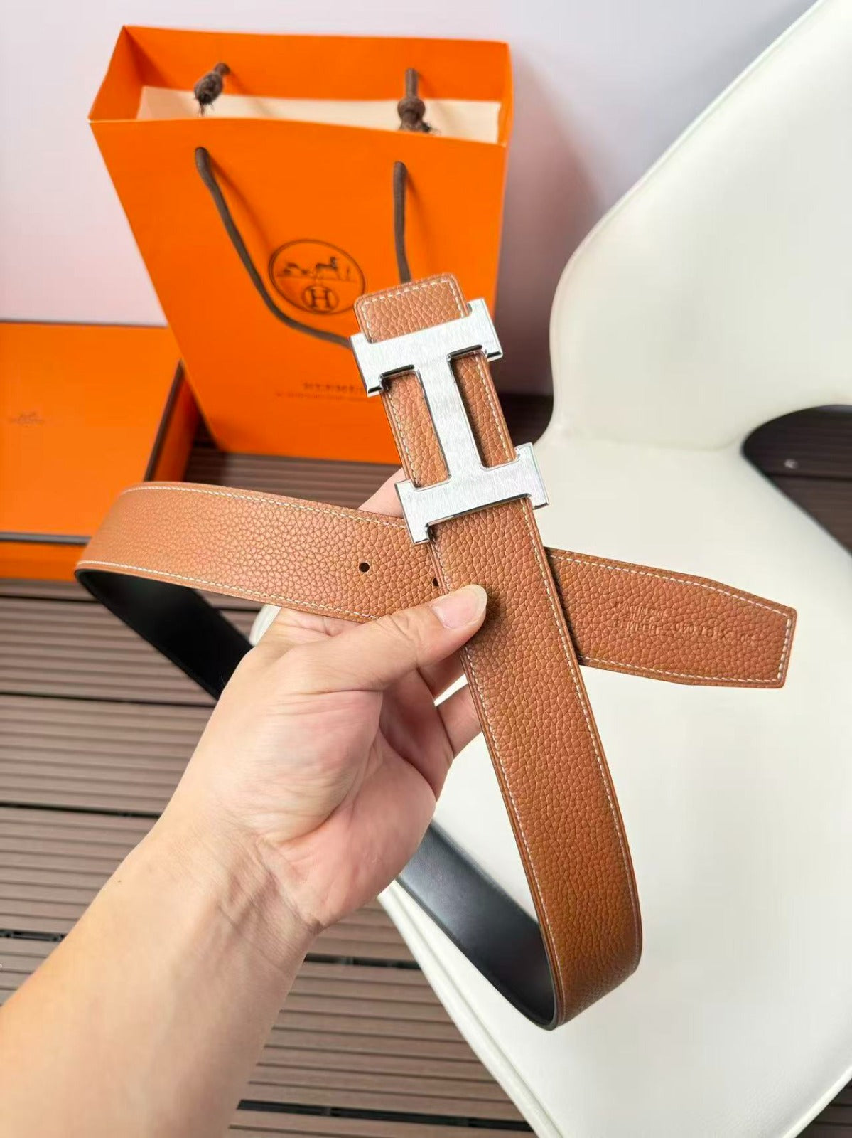 Cinto hermes natural calfskin