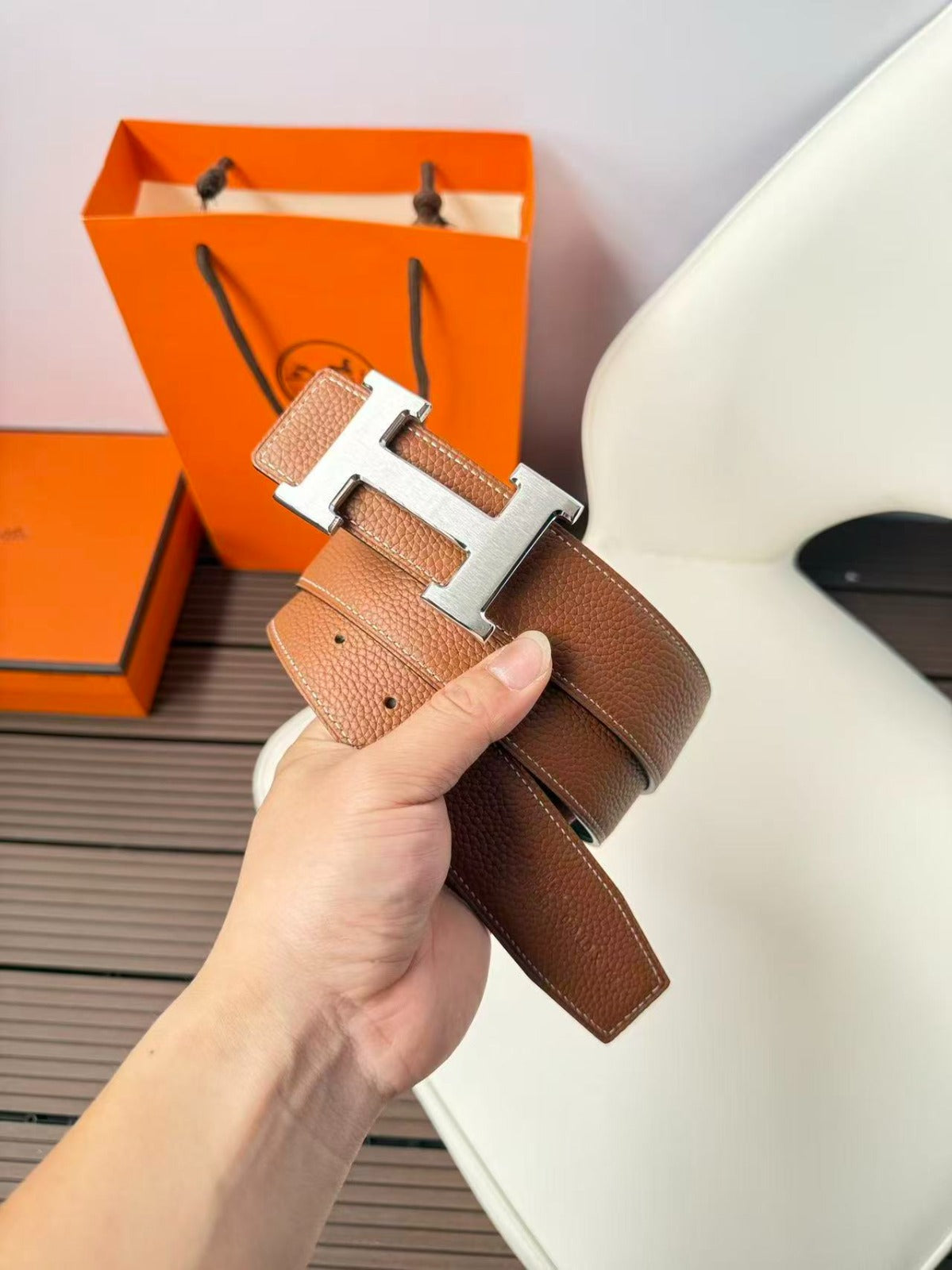 Cinto hermes natural calfskin