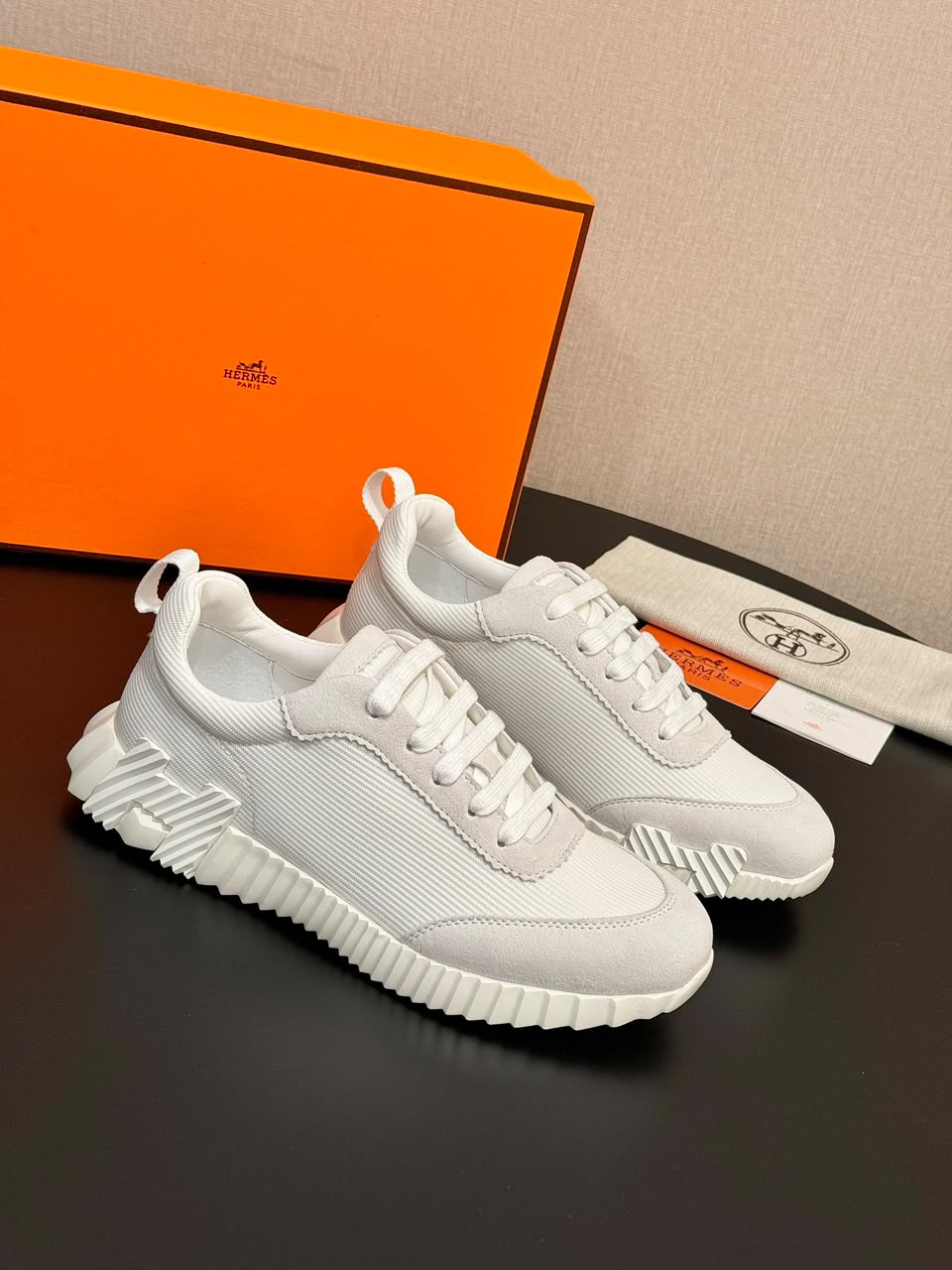 Hermes Air Mesh Suede Goatskin Bouncing White