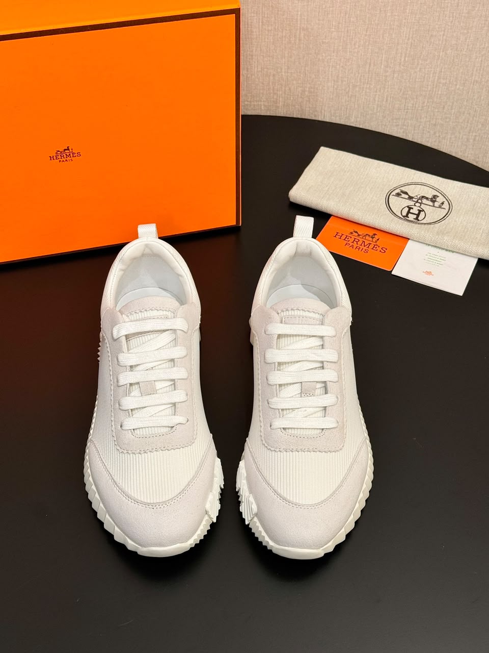 Hermes Air Mesh Suede Goatskin Bouncing White