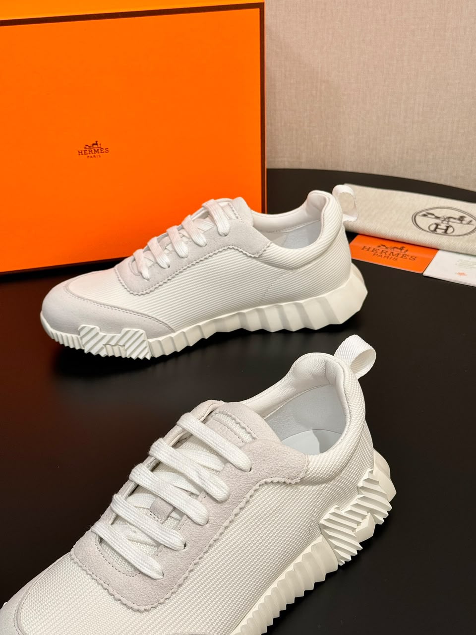 Hermes Air Mesh Suede Goatskin Bouncing White