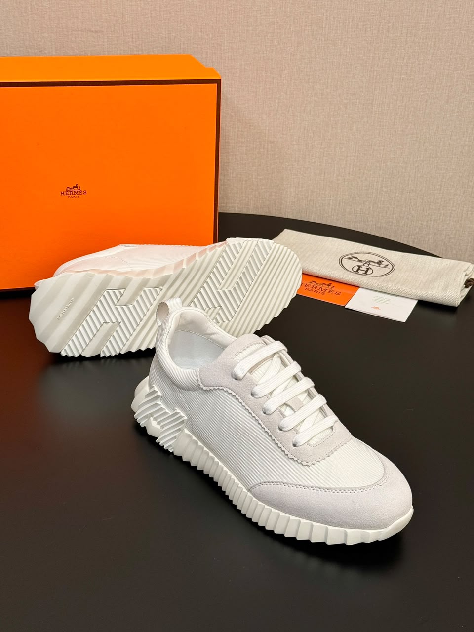 Hermes Air Mesh Suede Goatskin Bouncing White
