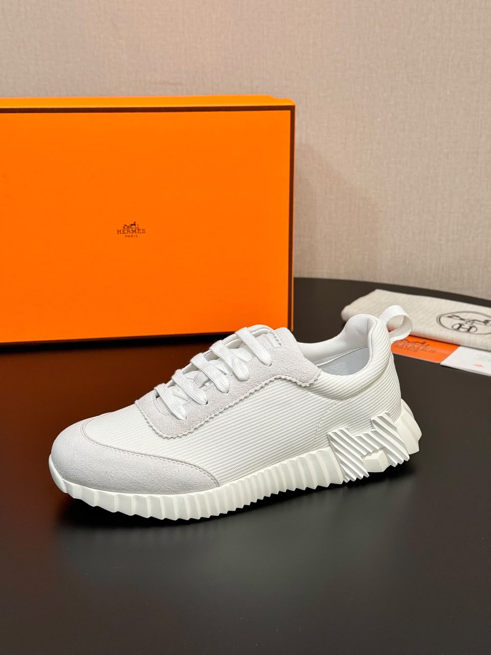 Hermes Air Mesh Suede Goatskin Bouncing White