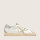 Golden Goose Super-Star White Leather Ice Suede Silver Glitter Heel