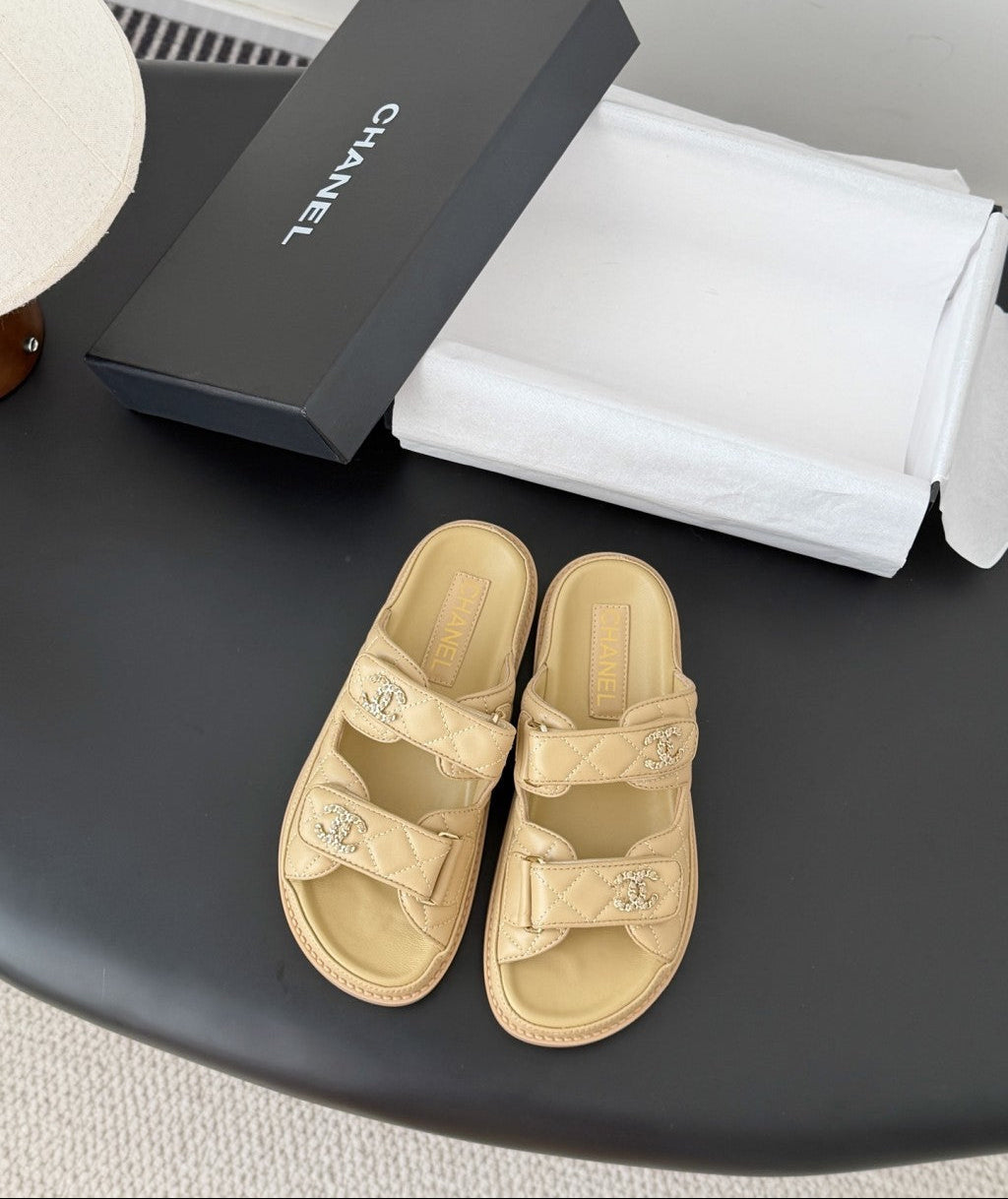 CHANEL Quilted Dad Sandal  Beige.