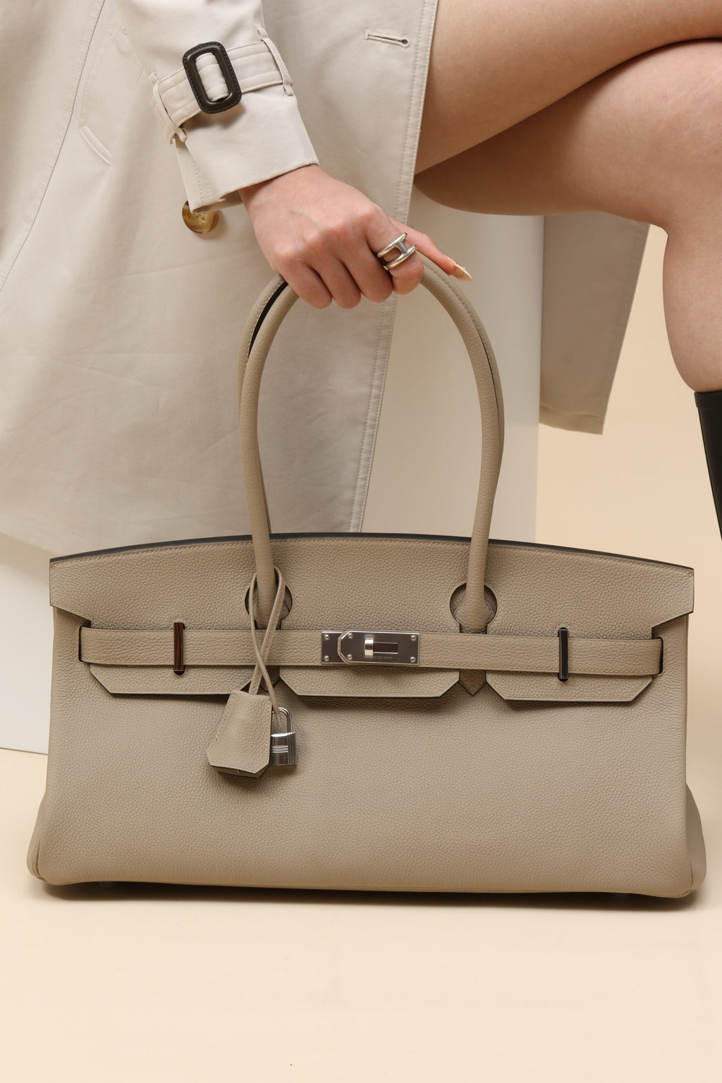 Shoulder Birkin Style Leather Taupe .