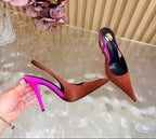 Saint Laurent Scarpin Slingback Deroche  Dark Ruggine & Fuchsia em  Crepe de Cetim