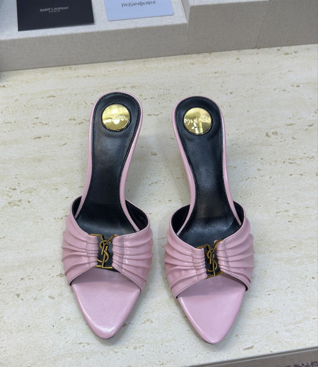 Saint Laurent Babylone Cassandra Draped Leather Mule Pink