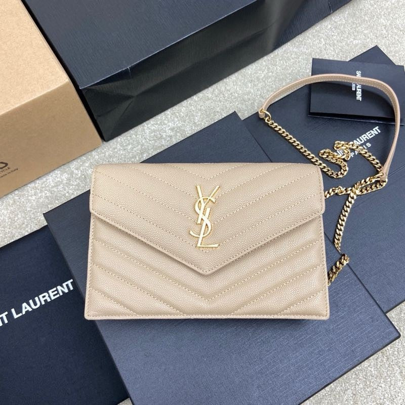 Saint Laurent Shoulder Bag Bege Ferragens Douradas