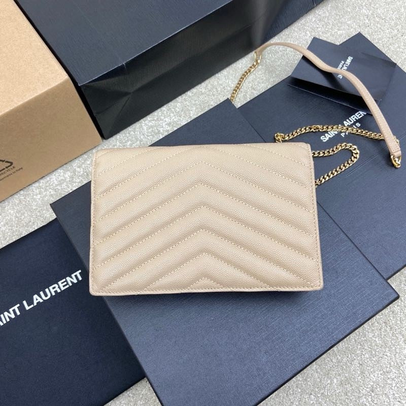 Saint Laurent Shoulder Bag Bege Ferragens Douradas