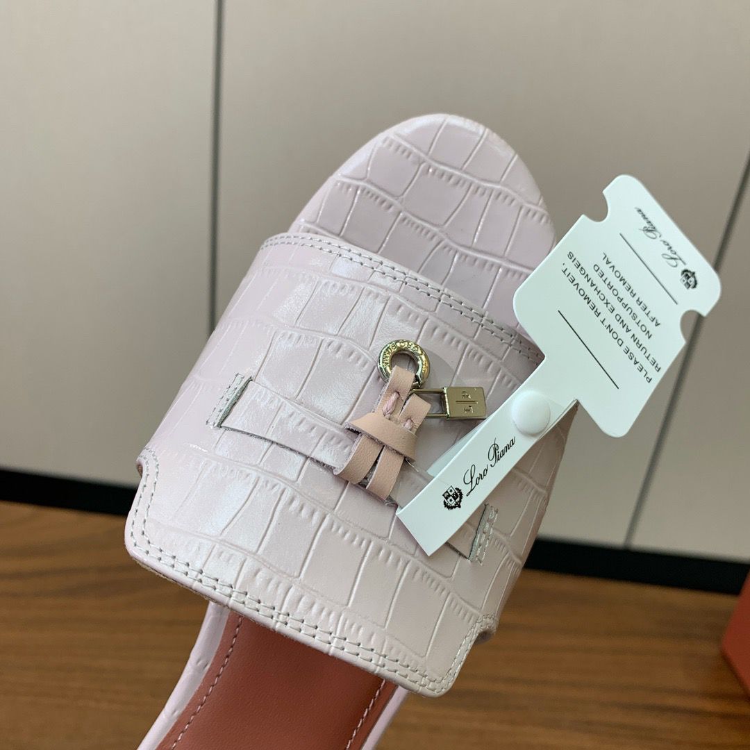 Loro Piana Summer Charms Suede Slides Croco