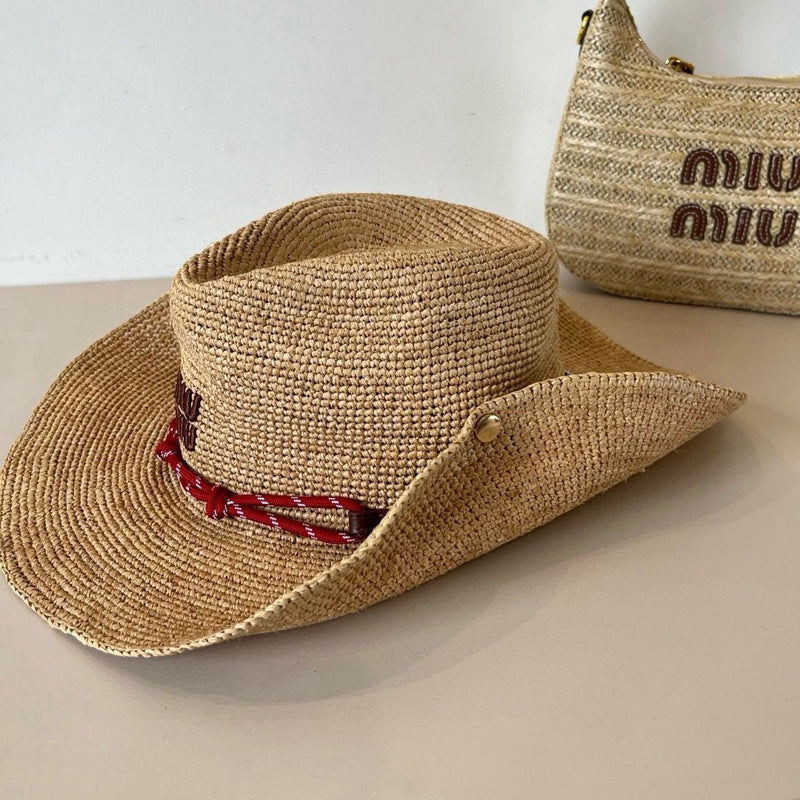 Chapéu em ráfia Miu Miu