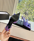 Saint Laurent Dove Sandals in Satin Crepe and Rhinestones Lilac
