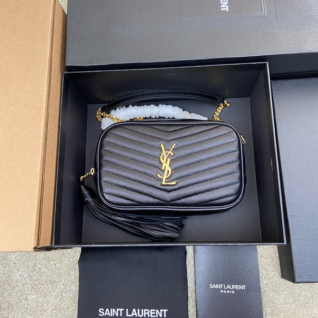 Saint Laurent Lou Camera Bag Black Ferragens Douradas
