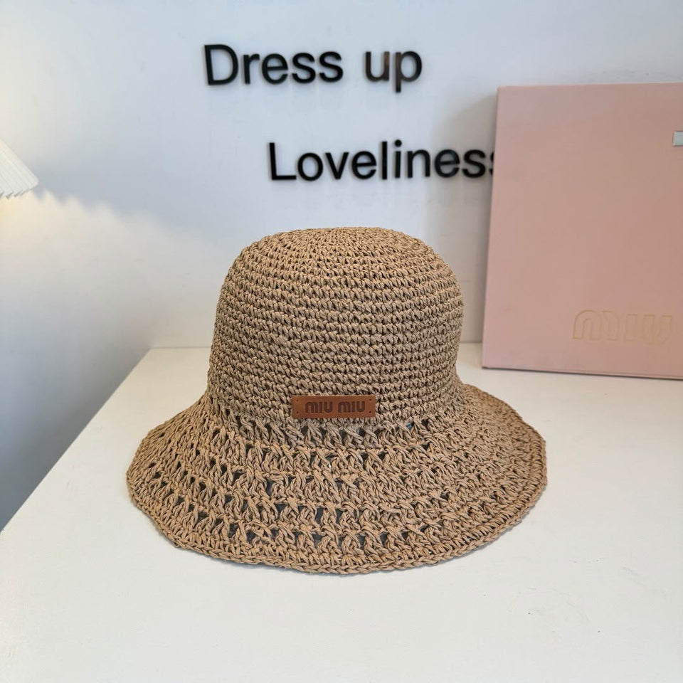 Chapéu Bucket de Ráfia Trançada Miu Miu
