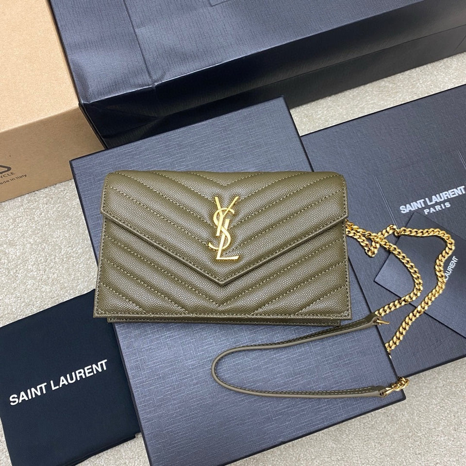 Saint Laurent Shoulder Bag Green Ferragens Douradas