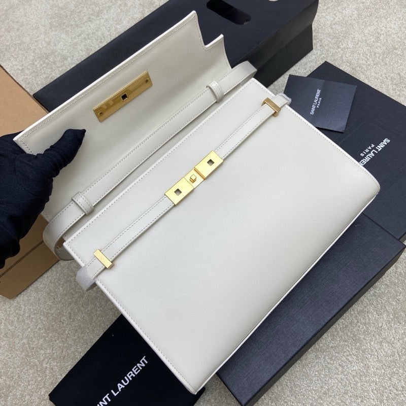 Saint Laurent Manhattan Small Shoulder Bag White Ferragens Douradas