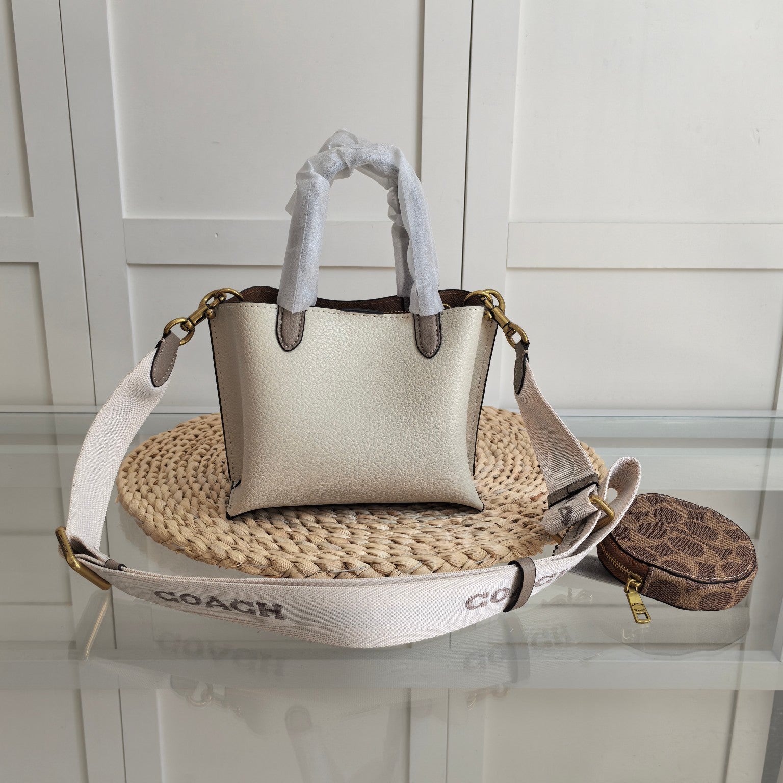 Coach Willow Tote 24 Pebble Leather Beje Ferragens Douradas