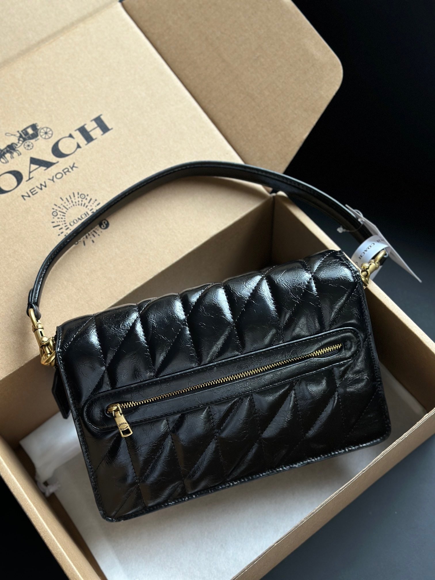 Coach Quilted Chain Tabby Preto Ferragens Douradas