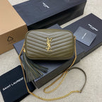 Saint Laurent Lou Camera Bag Olive Green Ferragens Douradas