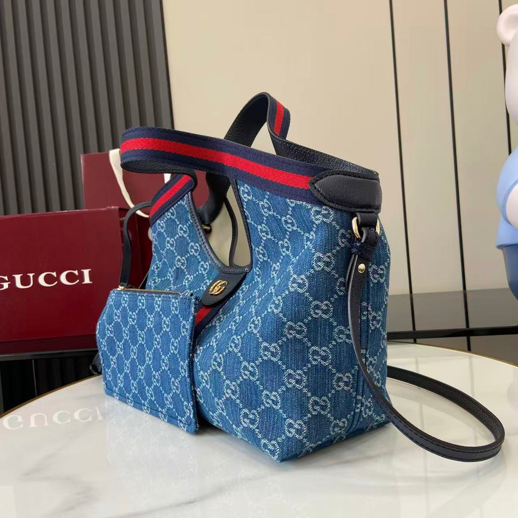 Gucci Giglio Large Tote Bag Blue Denim