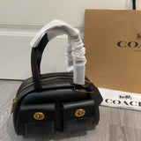 Coach Twin Turnlock Satchel Bag 20 Black Ferragens Douradas