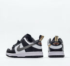 Nike Dunk Low SE GS "Pull Tab" (Black/White Metallic) Infantil