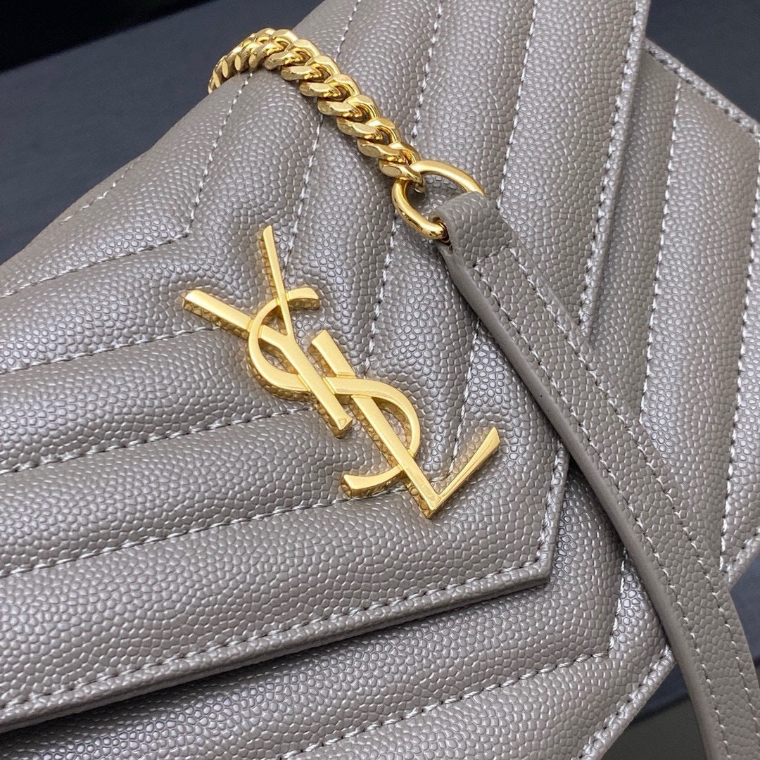 Saint Laurent Shoulder Bag gray Ferragens Douradas