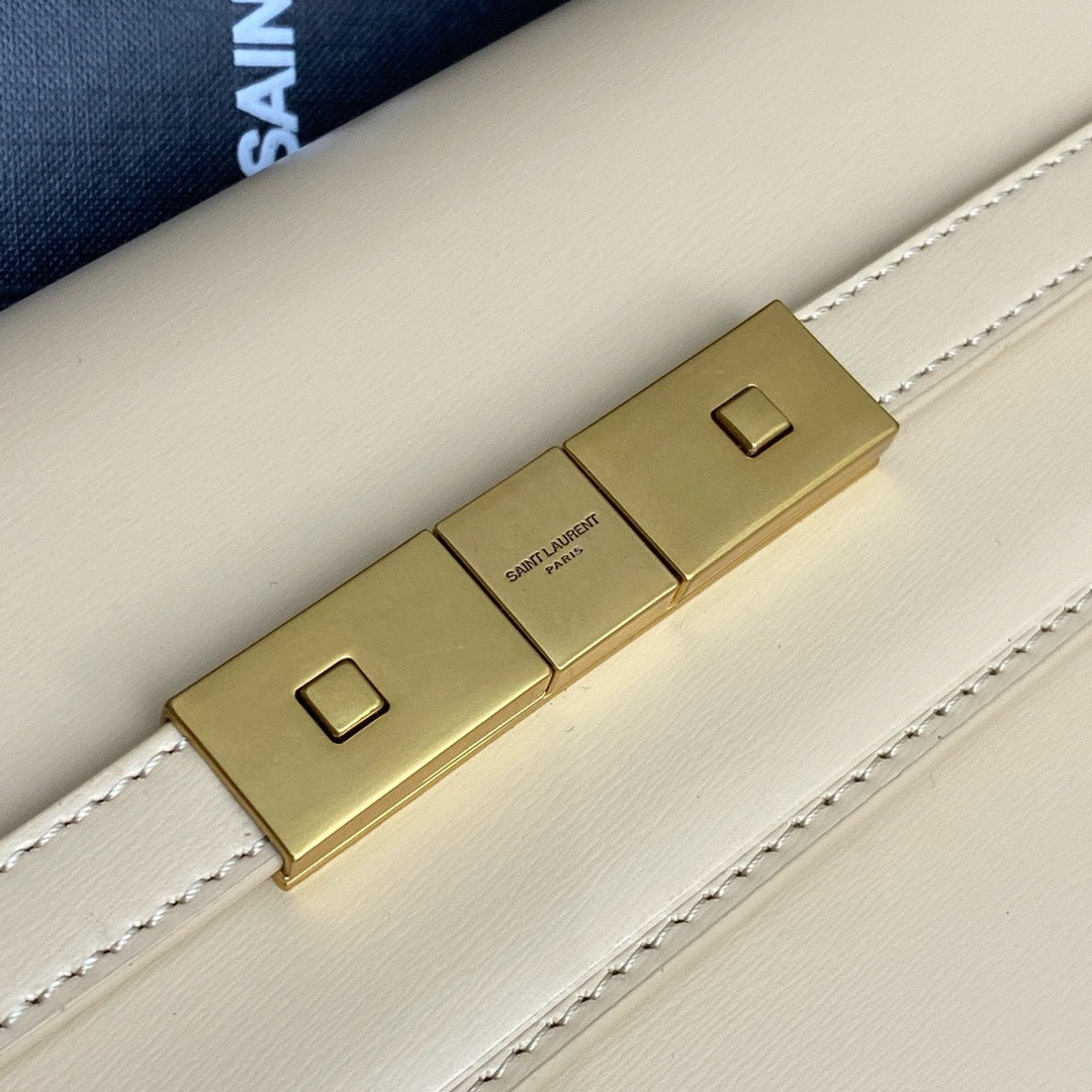 Saint Laurent Manhattan Small Shoulder bag Bege Ferragens Douradas