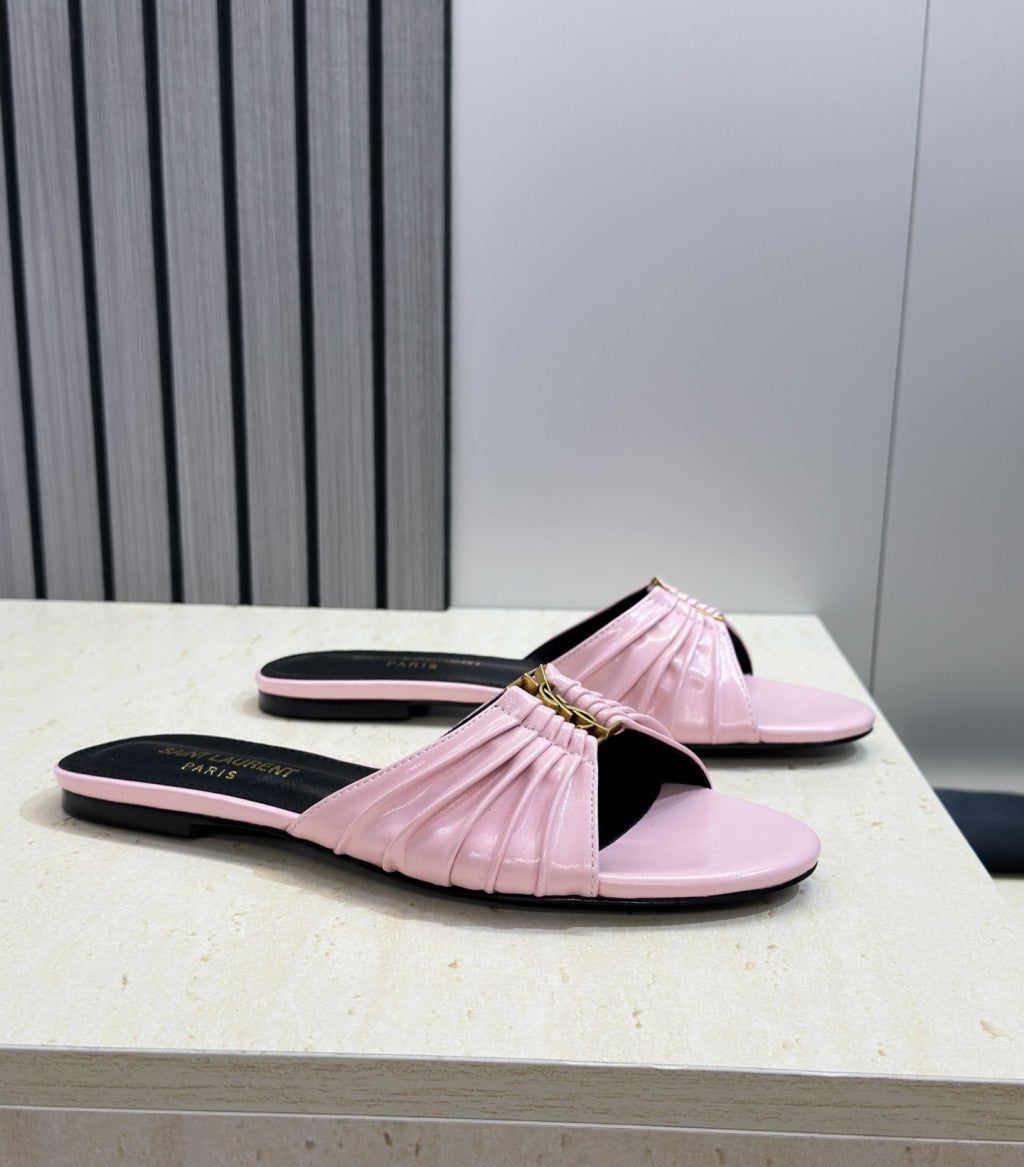 Saint Laurent Flat Slide Sandals Pink Gold