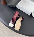 Chanel Slingback Block Heel  Burgundy & White  Patent. Salto 9 cm.