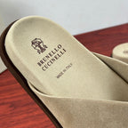 Brunello Cucinelli Slide De Camurça Com Tiras Cruzadas