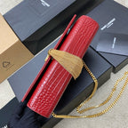 Saint Laurent Shoulder Bag Red Croc Ferragens Douradas