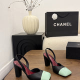 Chanel Slingback Block Heel  Black Mint & Green  Patent. Salto 9 cm.