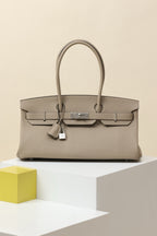 Shoulder Birkin Style Leather Taupe .