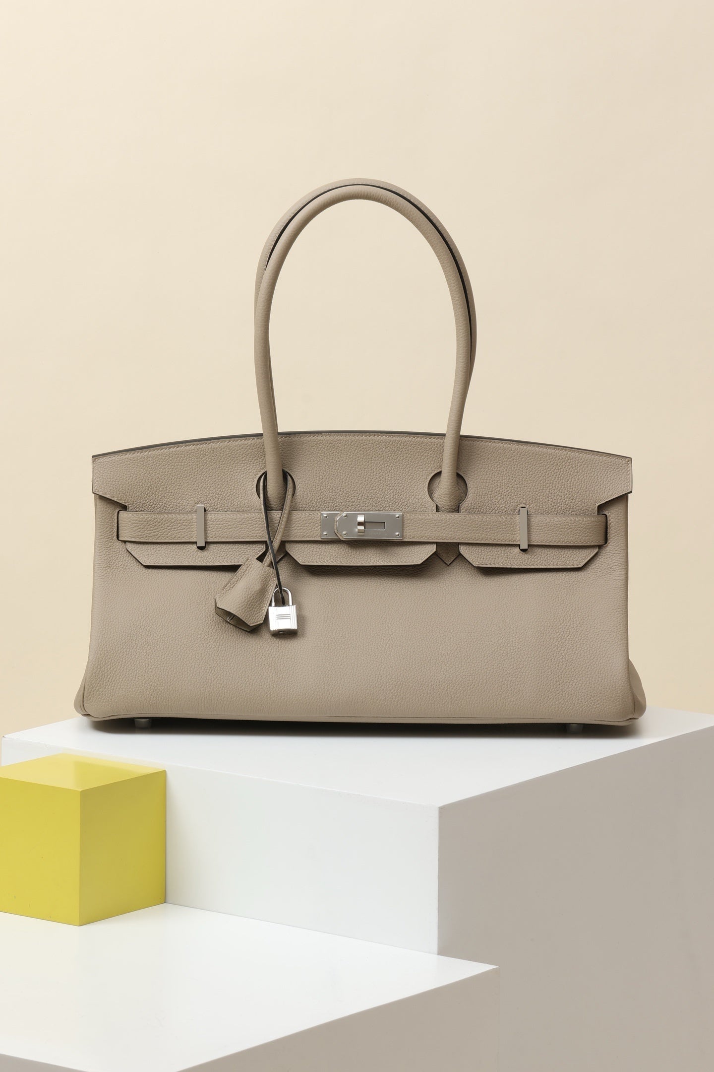 Shoulder Birkin Style Leather Taupe .