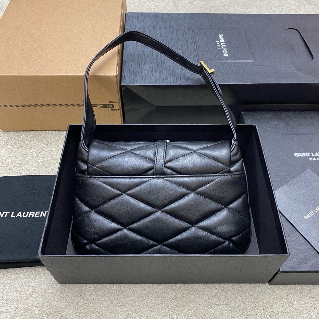 Saint Laurent Jamie Shoulder Bag Black Ferragens Douradas