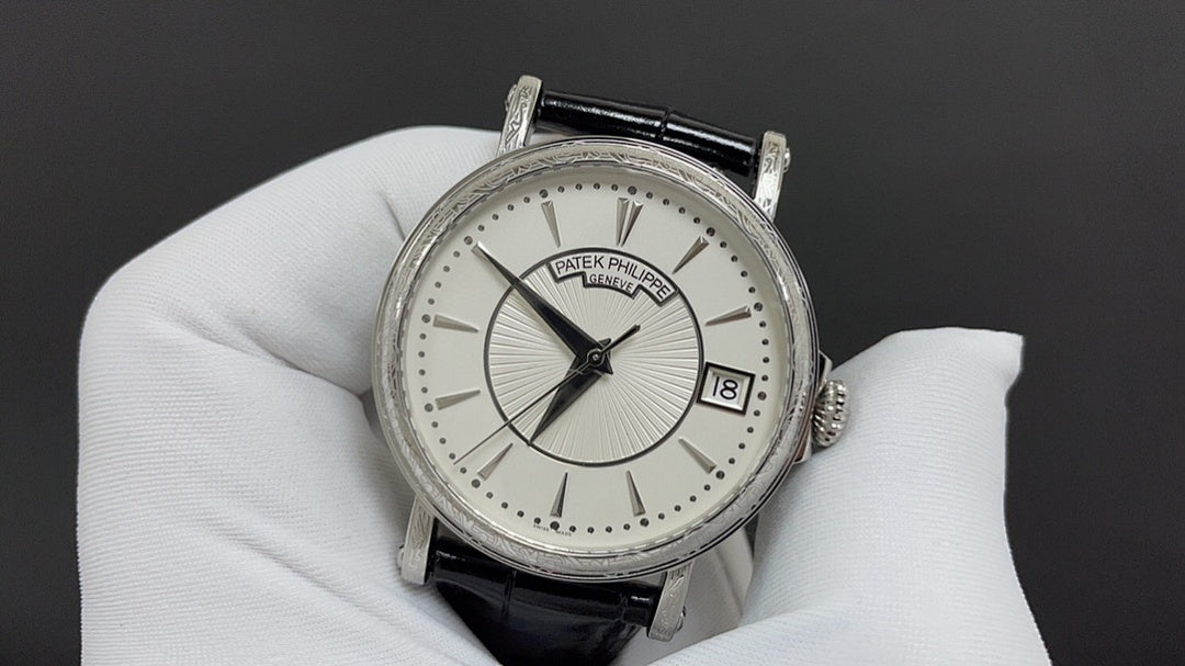 Patek Philippe Calatrava "Officer's Case" Silver Opaline Dial Bracelet Black