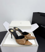 Saint Laurent Babylone Ruched Mules in Leather Camel