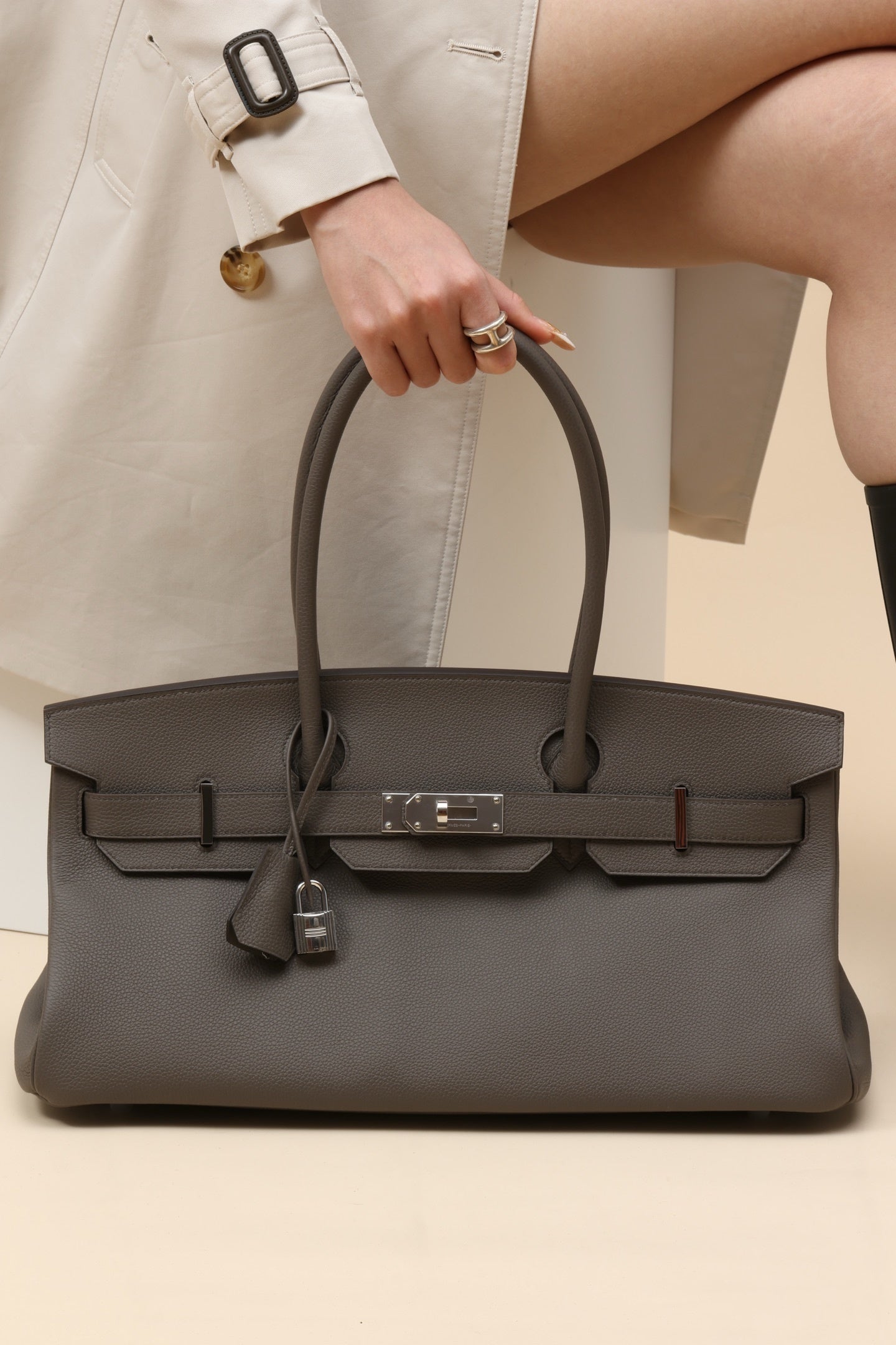 Shoulder Birkin Style Dark Grey Leather