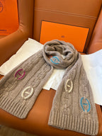 Cachecol Hermès Tri-Maillon Details Cuir Marrom-Claro