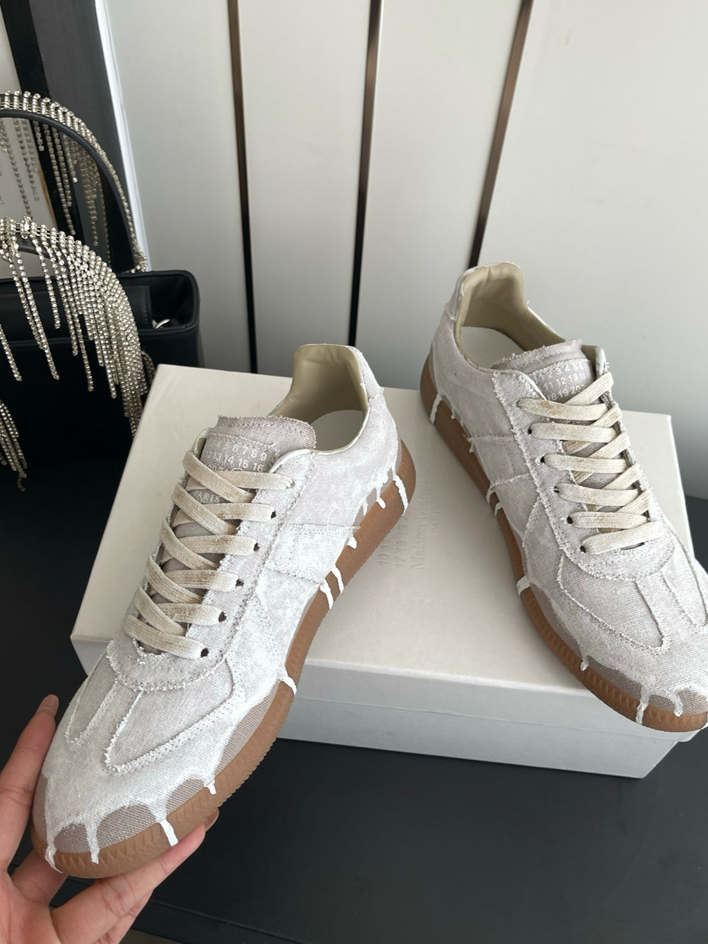 Maison Margiela Replica Low "Paint Drip Bianchetto Linen/Canvas