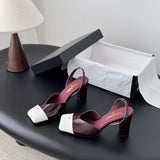 Chanel Slingback Block Heel  Burgundy & White  Patent. Salto 9 cm.