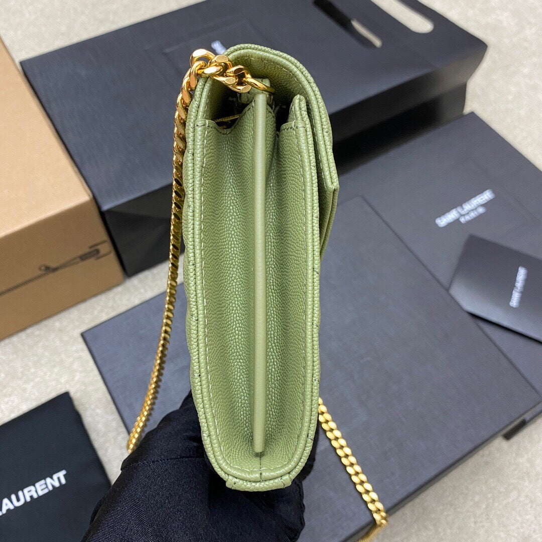 Saint Laurent Shoulder Bag Green Ferragens Douradas