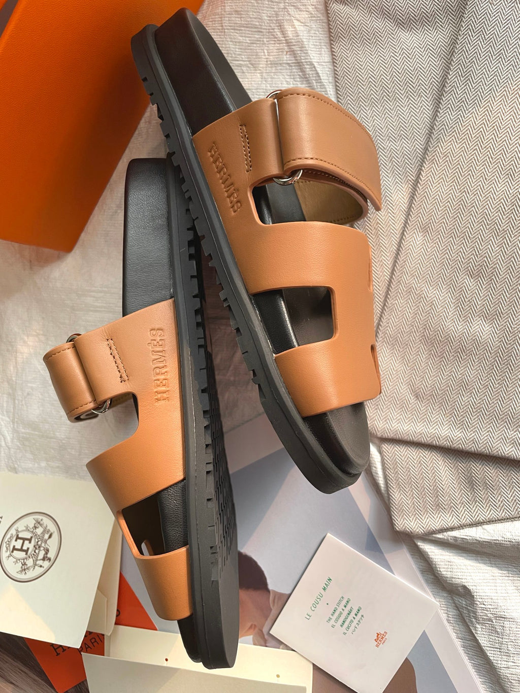 Hermes Chypre Sandal Naturel Black Smooth Calfskin Leather.