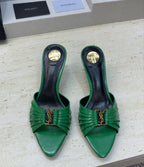 Saint Laurent Babylone Heeled Slide Sandals Green Gold